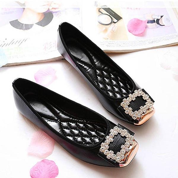 Elegant Rhinestone Soft Leather Women's Flats Shoes For Effortless Casual Style
