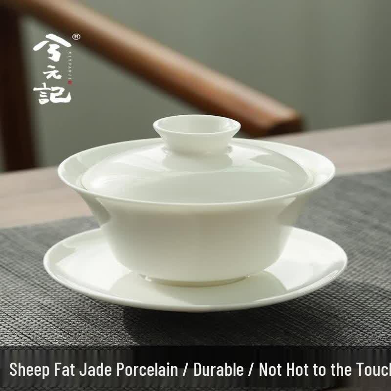Mutton Fat Jade Dehua Porcelain Gaiwan Tea Set