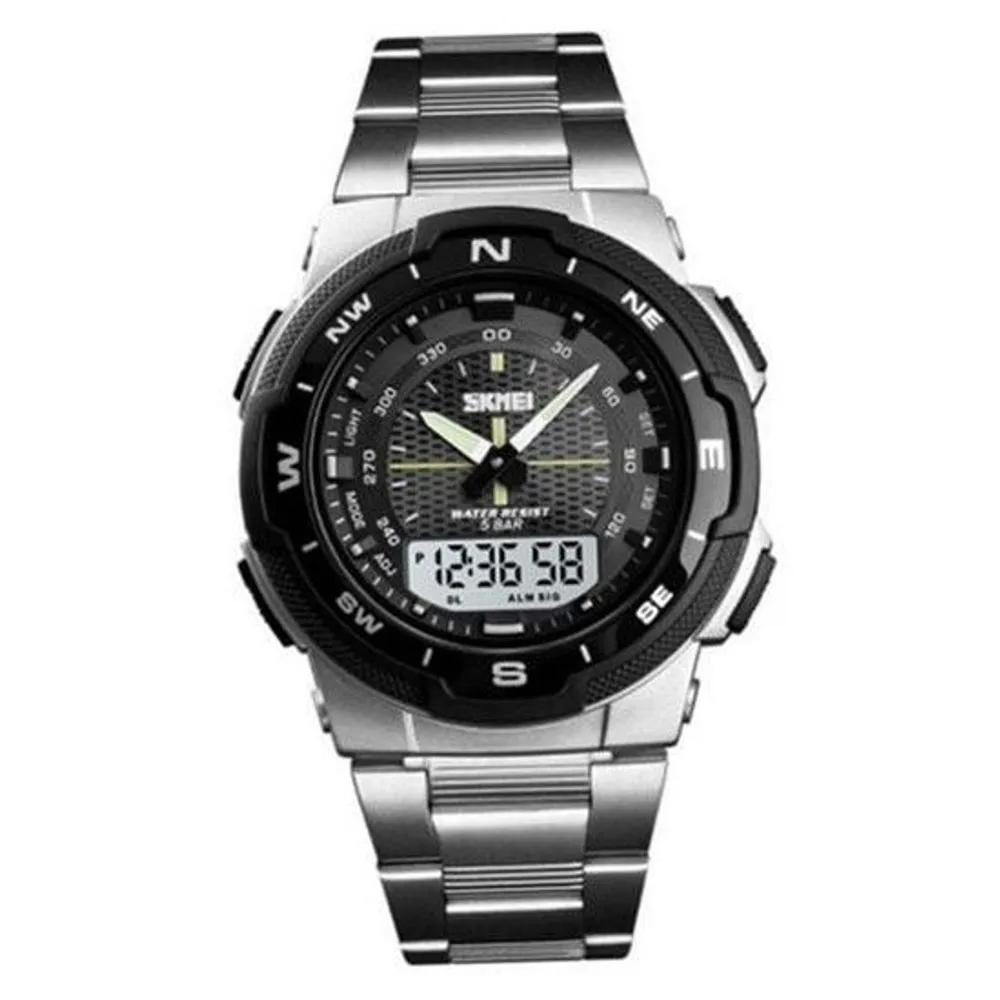 Calendar Luminous Watch Wristlight Dual Metal Men s Men s Metal Watch Men s Wristwatch Men s Digital Watch Silver