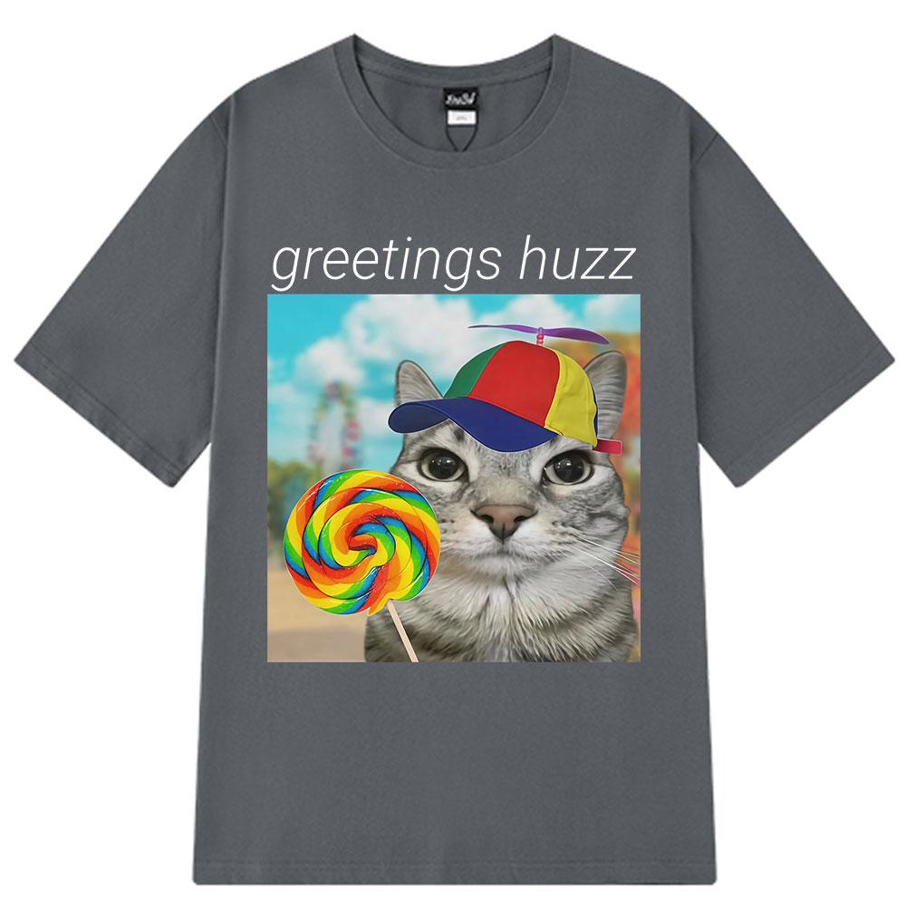 2025 Summer Greetings Huzz Funny Meme Men Women Oversized 100 Cotton Short Sleeve Hiphop Highquality Man Leisure Tshirts