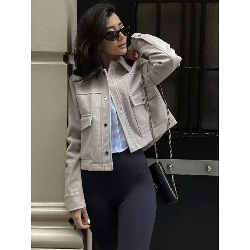 Giacca Bomber Corta da Donna Cappotto Giacche Aviatore Capispalla Corto Lana & Misti Cappotti Autunno Inverno Giacca Tweed