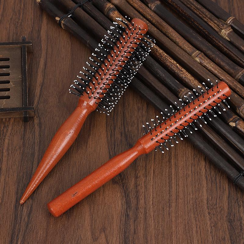 Cylindrical Wooden Curling Comb for All Genders - Professional Styling Tool for Barbers and Salons