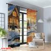 2pcs 2D flat printing Fashionable Christmas Curtains Cozy Cabin Deer Christmas Scene Digital Printed Polyester Drapes Holiday
