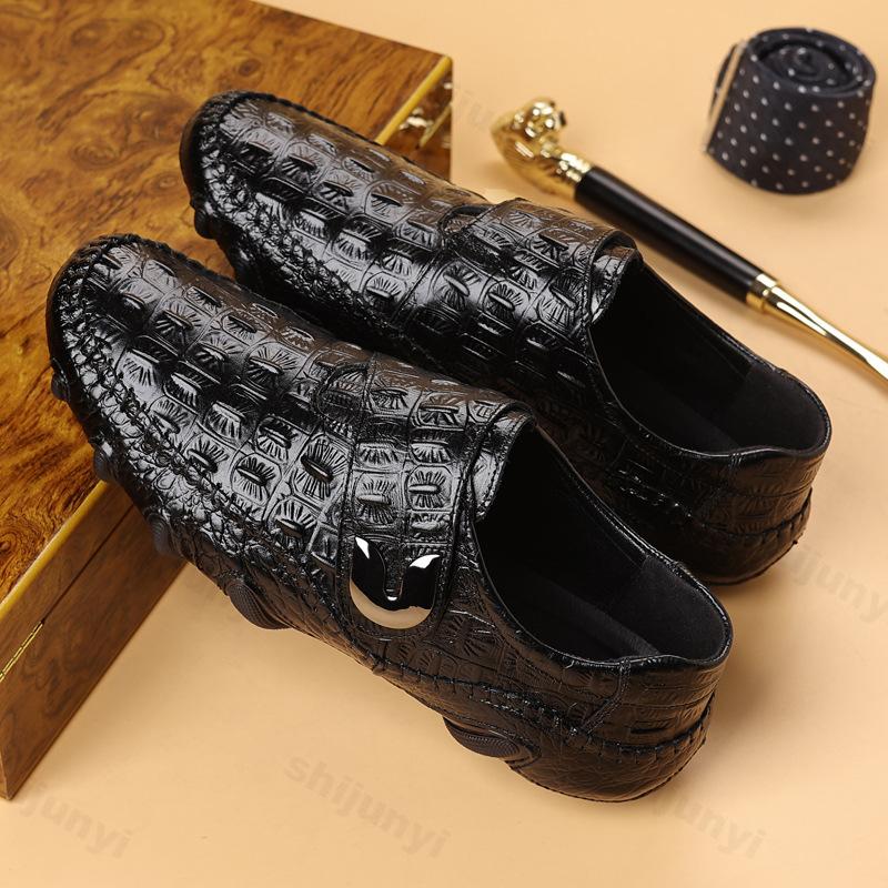 Fashion Men's Shoes Genuine Leather Luxury Crocodile Pattern Business Casual Shoes Men Loafers Mocassins High-quality Men's Dress Shoes