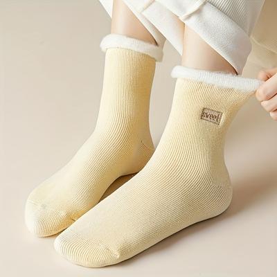 Women's Coral Fleece Socks, Solid Color, Ultra-Thick Warm Knit Fabric, Winter Casual Snow Socks, Ladies Long Socks,  Plush Socks