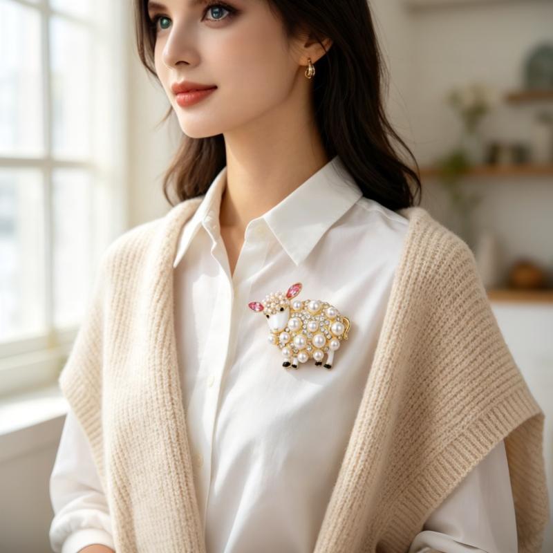 Cute Sheep Brooches For Women Lamb Pin Y2K Shiny Pearl Crystal Lapel Pins Badges 2027 New Year Gifts Fashion Jewelry Accessories