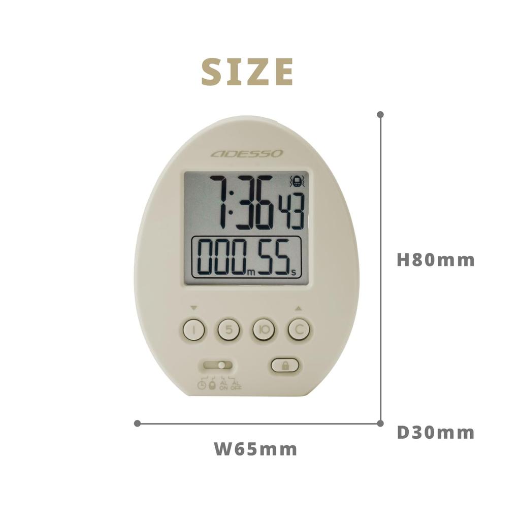 ADESSO Mini Vibrating Alarm Clock, Perfect for Naps, Snooze Function, Portable and Small, Perfect for Office, Train, Work, or School, Beige