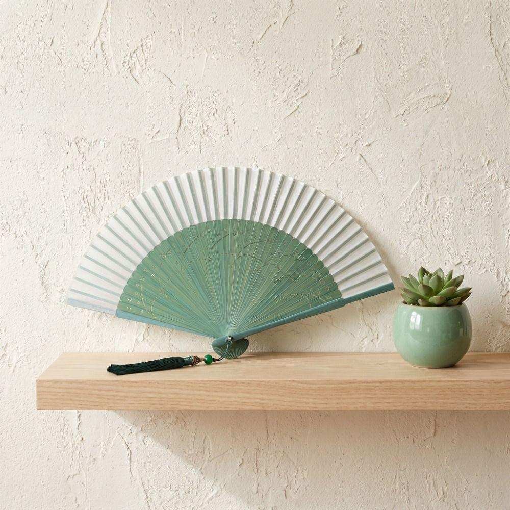 Decoration Bamboo Folding Fan Tassel Handheld Shell Fan Decorative Fan Classical Fan Home Decor