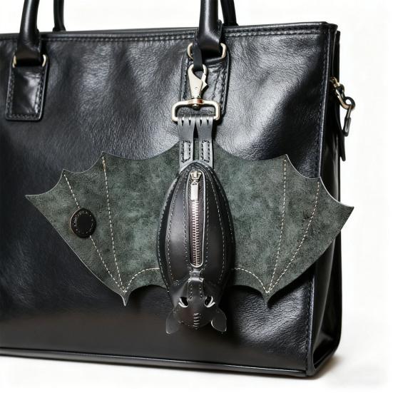 Faux Leather Bat Coin Purse Handmade Gothic Novelty Bat Coin Pouch with Wings Zippered Bat Shape Keychain Wallet for Bags Belts