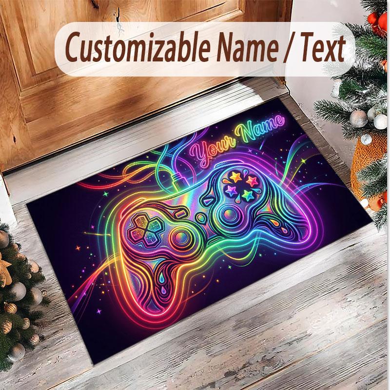 Game Controller Theme Soft Crystal Velvet Rug Custom Name & Text Print Non Slip Floor Rug for Bedroom Living Room