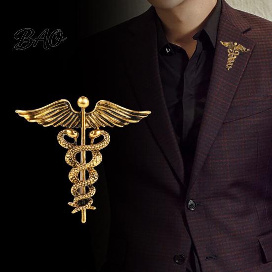 Metal Collar Badge Angel Wing Entwined Snake Brooch, Vintage Alloy Lapel Pin, Golden Plated Brooch Men Women Jewelry Accessories for Suit Dress