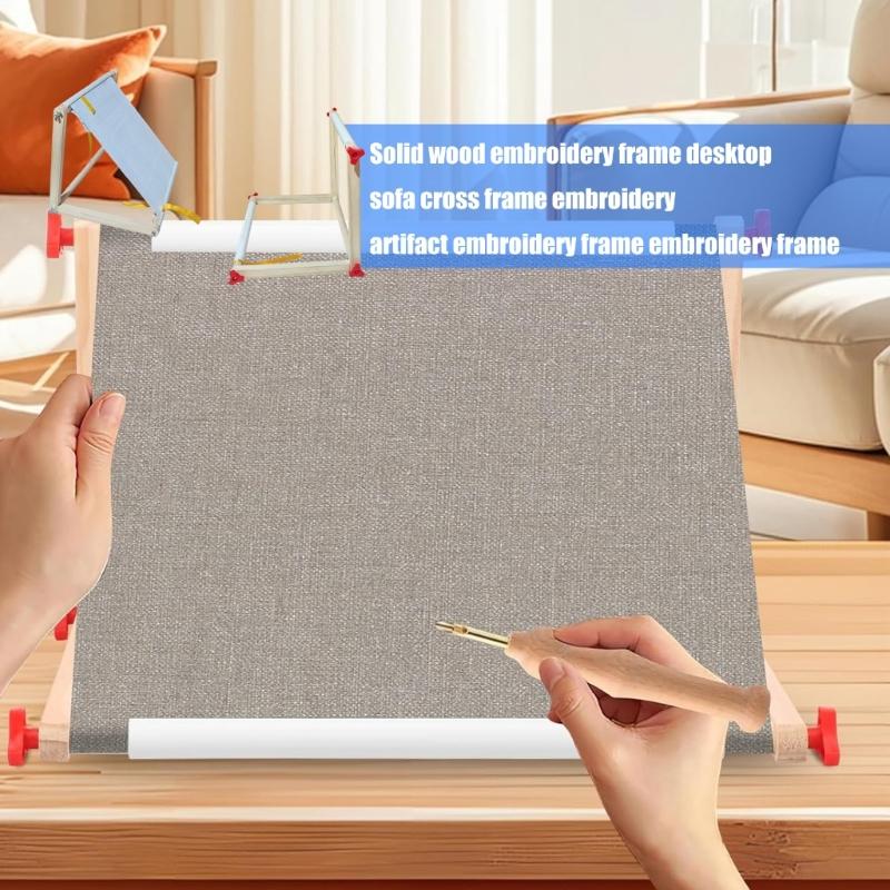 Adjustable Crosses Stitching Stand For Sofa Table Portable Embroidery Frame With Wood Base