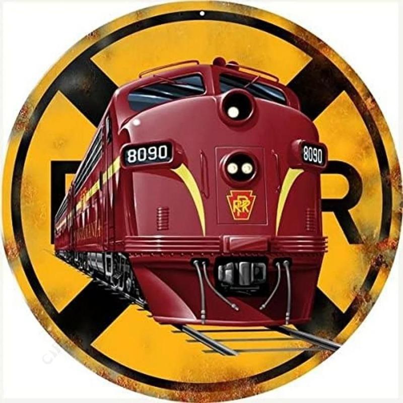 Vintage Round Train Tin Sign, Home Bar Cafe Garage Decor