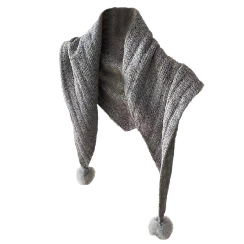 Multipurpose Shawl with Pompoms for Indoor Outdoor Windproof Accessory Neckwear Knitted Scarf Shoulder Wrap Neckwear