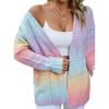 Womens Winter Rainbow Cable Knit Cardigan Sweater Long Sleeve Open Front Cozy Streetwear