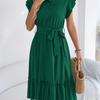 2026 Spring/Summer Women's Stand up Collar Ruffle Lace Waist Shirt Skirt S-XL