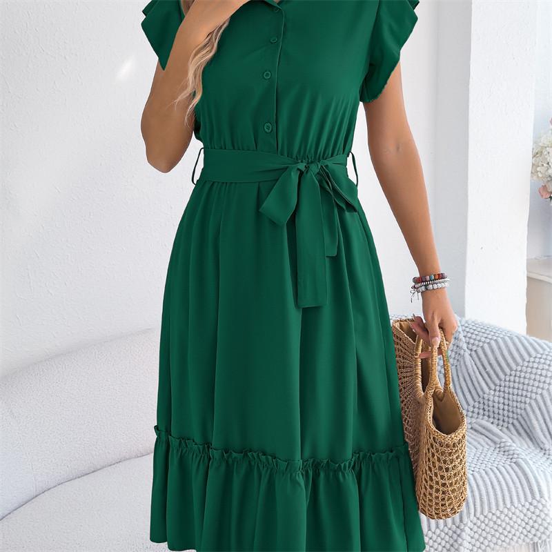 2026 Spring/Summer Women's Stand up Collar Ruffle Lace Waist Shirt Skirt S-XL