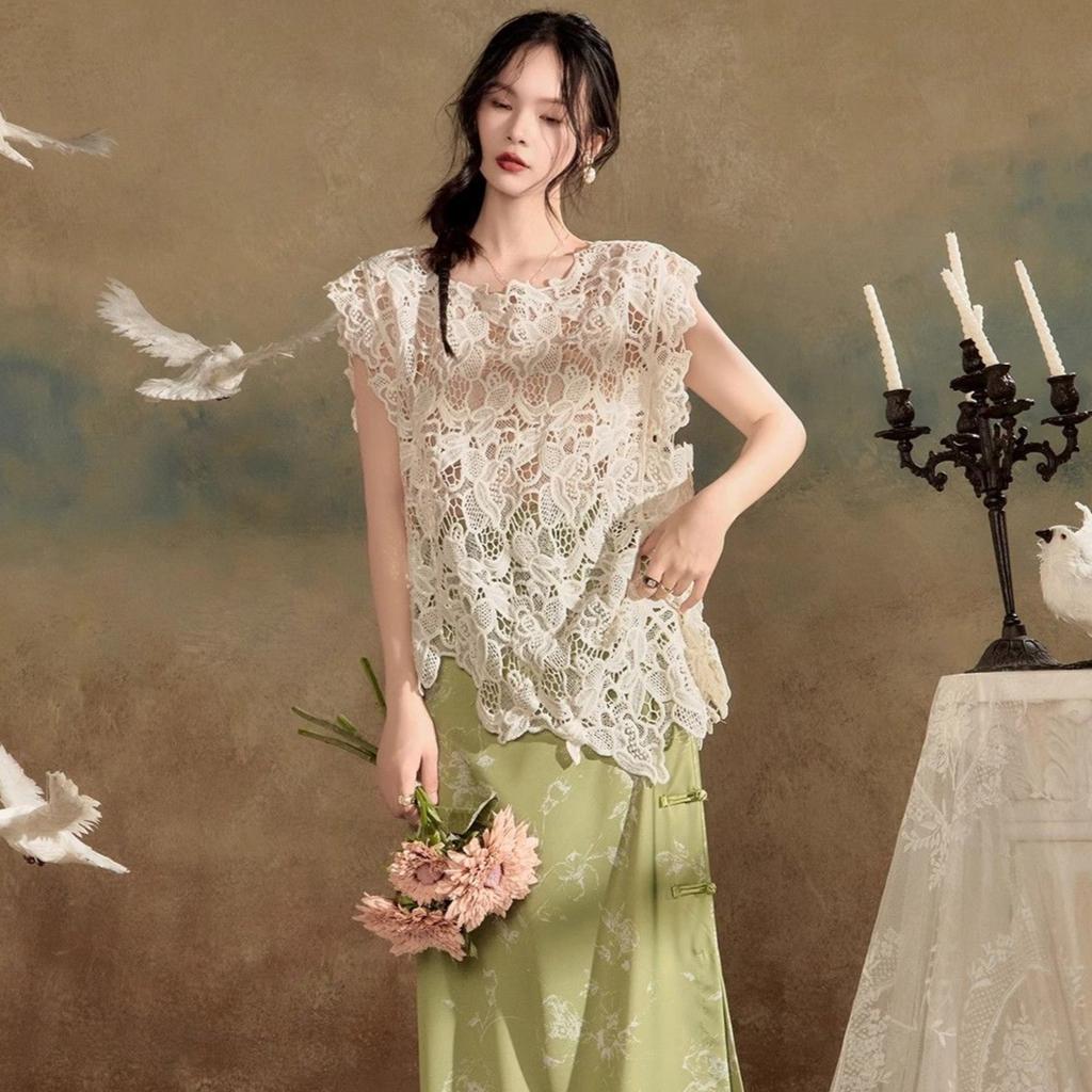 Dimanaf 2025 New Summer Women Vest T-Shirt Sleeveless Basic Tops Lace Tees Casual Loose Tees