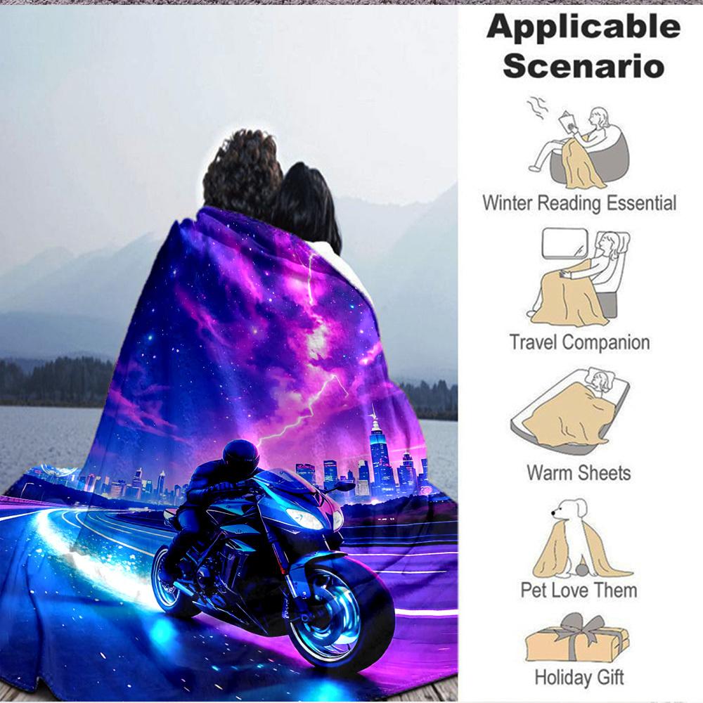 1PC Motorcycle Night Lights Blanket, Throw For Sofa, Bed, Travel, Camping, Livingroom,