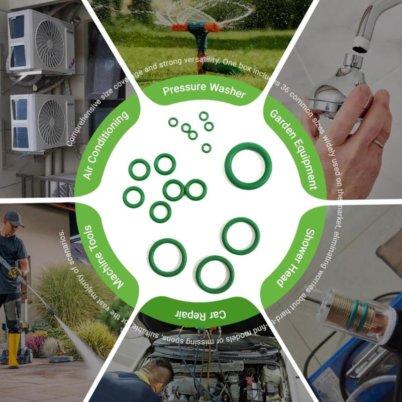595 Piece Air Conditioning O Gasket Kit, 36 Size Green Rubber O Gasket Set with Size References In Storage Case for Repair Use and Maintenance