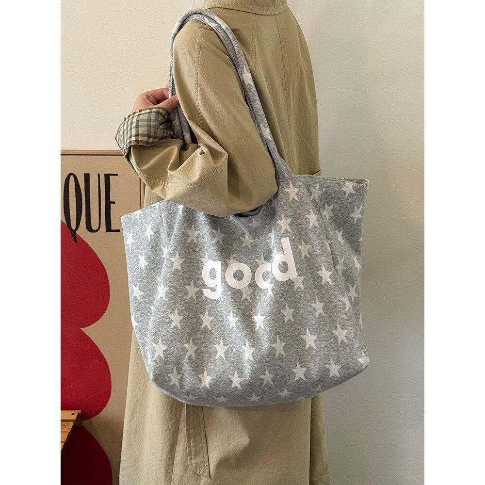 Korean-style Double-sided Back Star-letter Large-capacity Casual Tote Bag for Commuting, Shoulder Bag