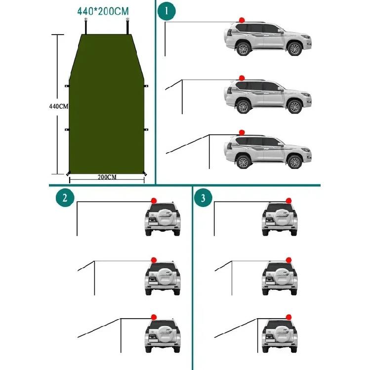 Camping Tent Family Automobile Suv Side Roof Top Sun Shelter Car Truck Sunshade Canopy Anti-UV Waterproof Rainproof Car Awning