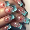 Press On Nails Long Square Fake Nails with Fish Designs False Nails Cute Glossy Glues On Artificial Nails for Womens