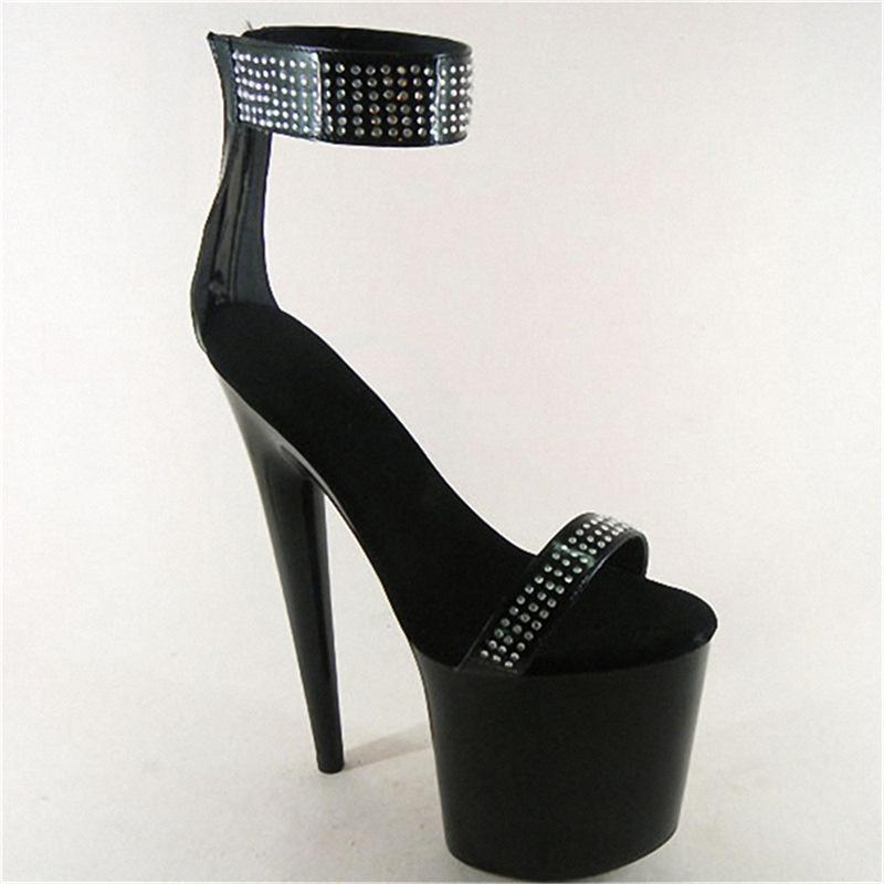 

Сандалии для девочек 2025 года, новые летние туфли в стиле феи на высоком каблуке, шпилька, односложная пряжка, толстая подошва, супер-высокий каблук, женская модная обувь 46 чёрный