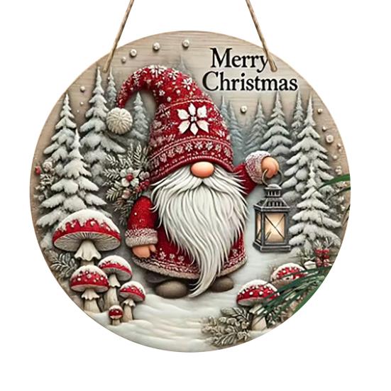 Round Christmas Wooden Wreath Sign Festive Wall Hanging Decor for Indoor Door And Holiday Home Display Crafted Sign