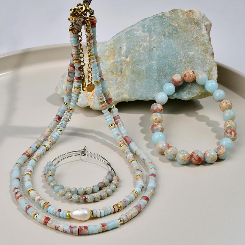 Chinese New Style Shoushan Stone Beaded Necklace Set for Women