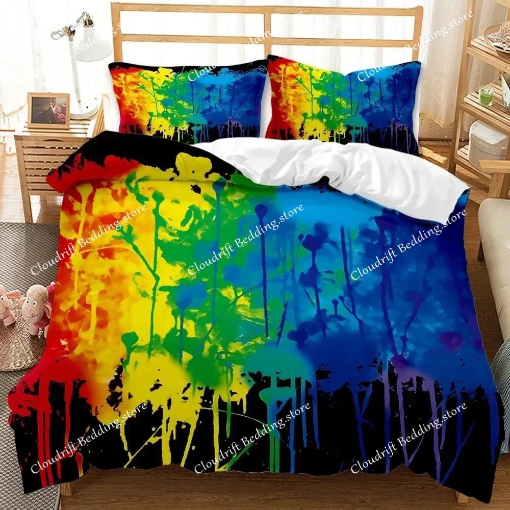3D Abstract Duvet Cover Set Watercolour Painting Colourful Comforter Cover King Size for Boys Girl Teen Polyester Bedding Set