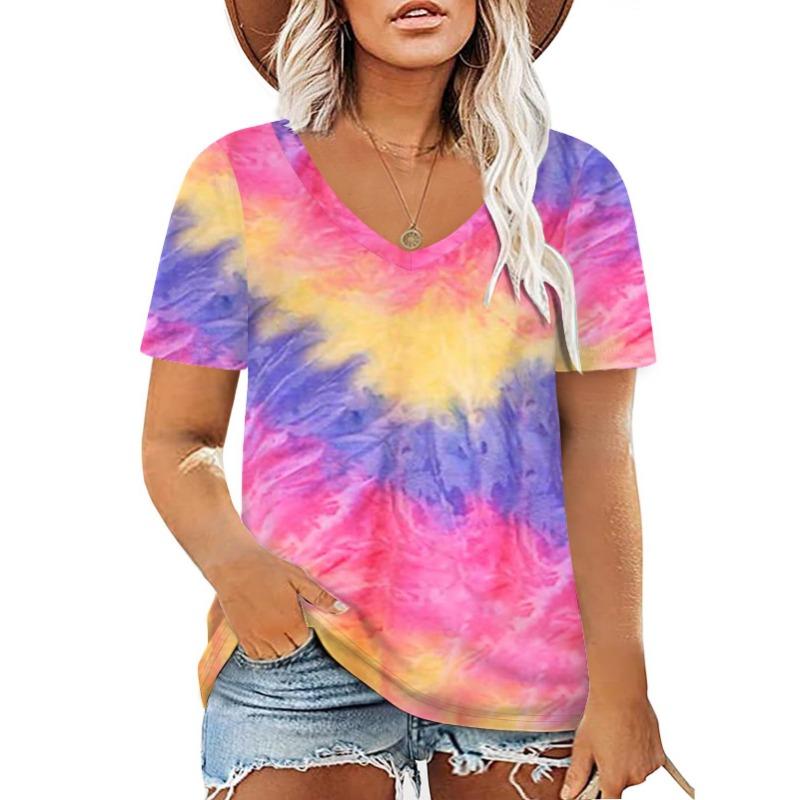 Moda Estiva T-shirt Tie Dye Stampa 3D Donna Streetwear Magliette Casual Top Y2k Donna Harajuku Magliette Scollo a V Abbigliamento Oversize