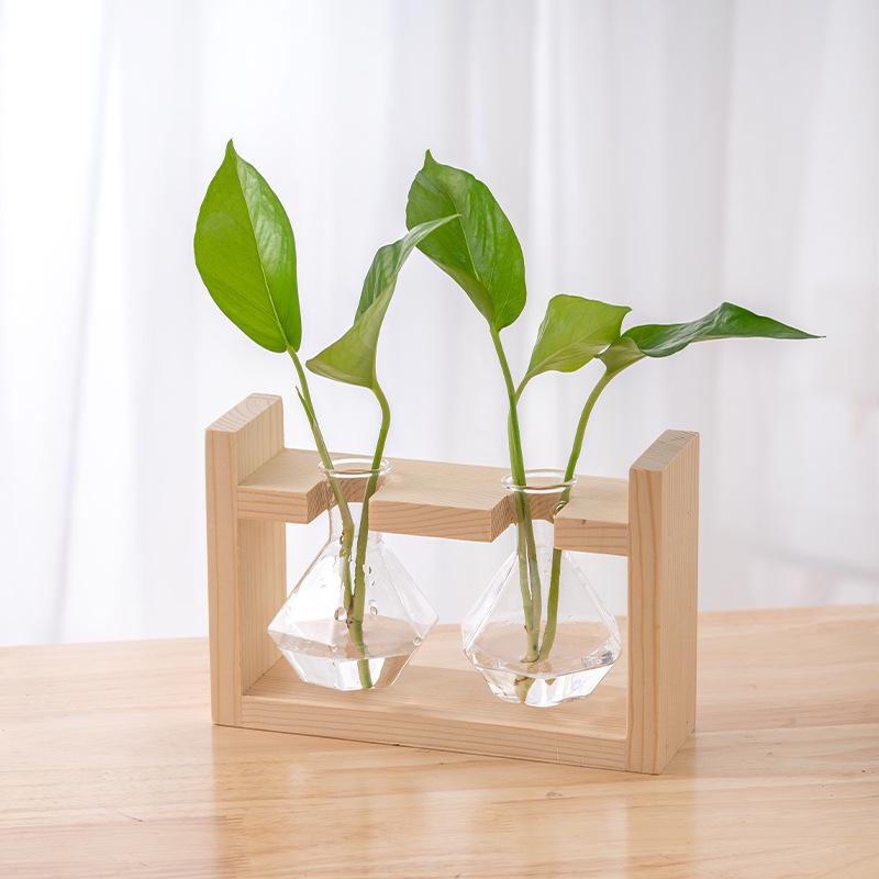 Wood & Glass Hydroponic Bottle - Simple Modern Home Decor