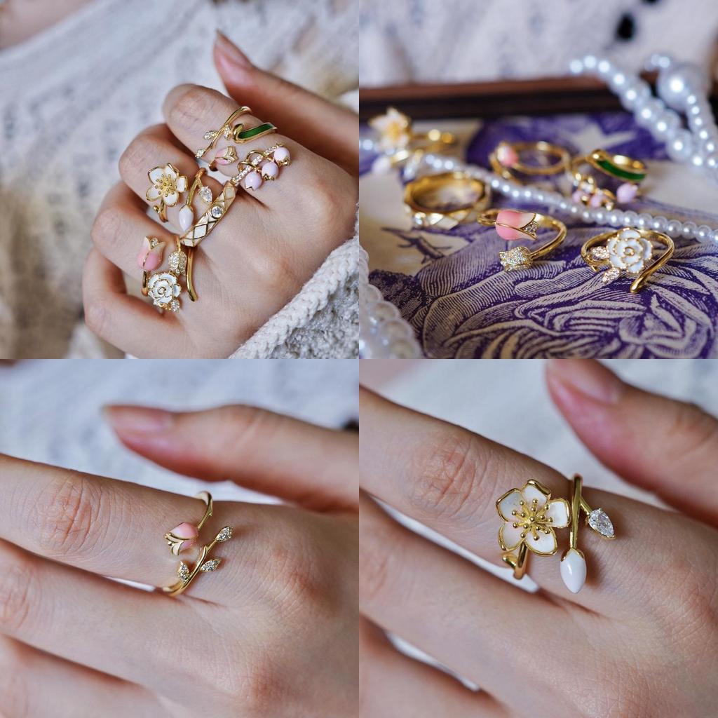 Elegant French Style Gentle Sweet Floral Adjustable Open Ring For Women With Unique Sophistication