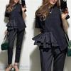 Short Sleeve Tshirts Women Ruffles Patchwork Fashion T Shirts High Street Casual All Match