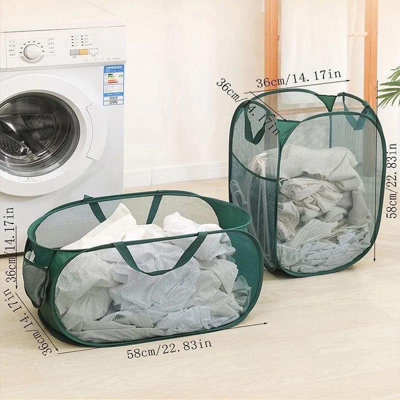1PC Horizontal Foldable Laundry Basket Mesh Cloth Breathable Laundry Hamper Home Accessories Large Capacity Storage Baskets