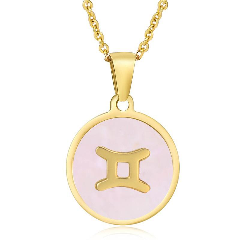 2026 Fashion Twelve Constellation Necklace Women's Simple Round Gold Constellation Necklace Pendant