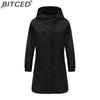 BITCED Autumn/Winter Water-Repellent Hooded Trench Coat Women's Casual Long Coat Loose Fit Plus Size Outdoor Rainwear