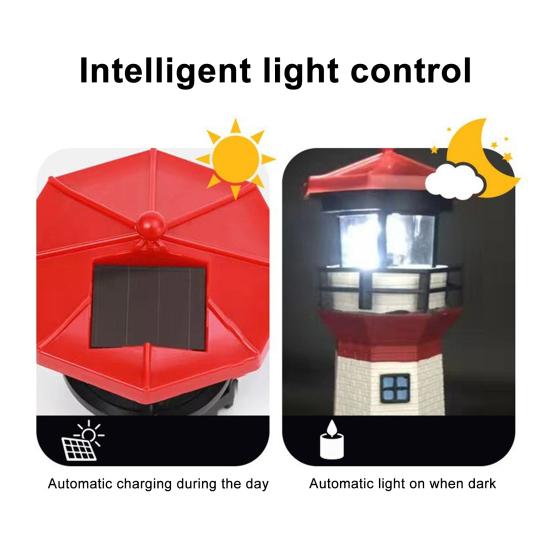 Solar Rotating Lighthouse Garden Light with Auto-On/Off Weather-Resistant & Easy Setup Romantic Night Lamp Resin Plastic Outdoor Decor for Yard Patio
