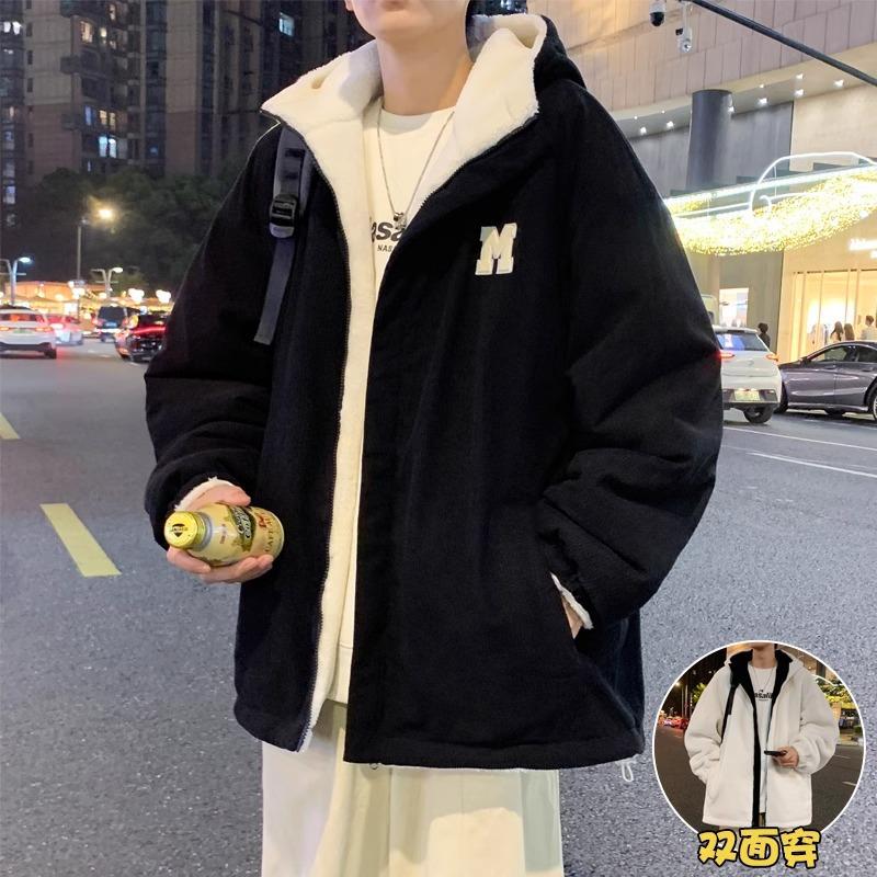 Lamb wool double-sided cotton-padded clothes, men's winter tide thickened warm and cold-proof cotton-padded clothes, new coats, cotton-padded jackets