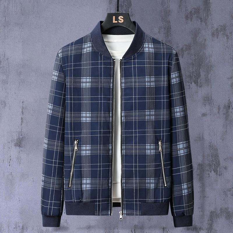 

Jacket Men s Spring Trend Plaid Jacket Business Crew Neck Jacket Youth Versatile Jacket M