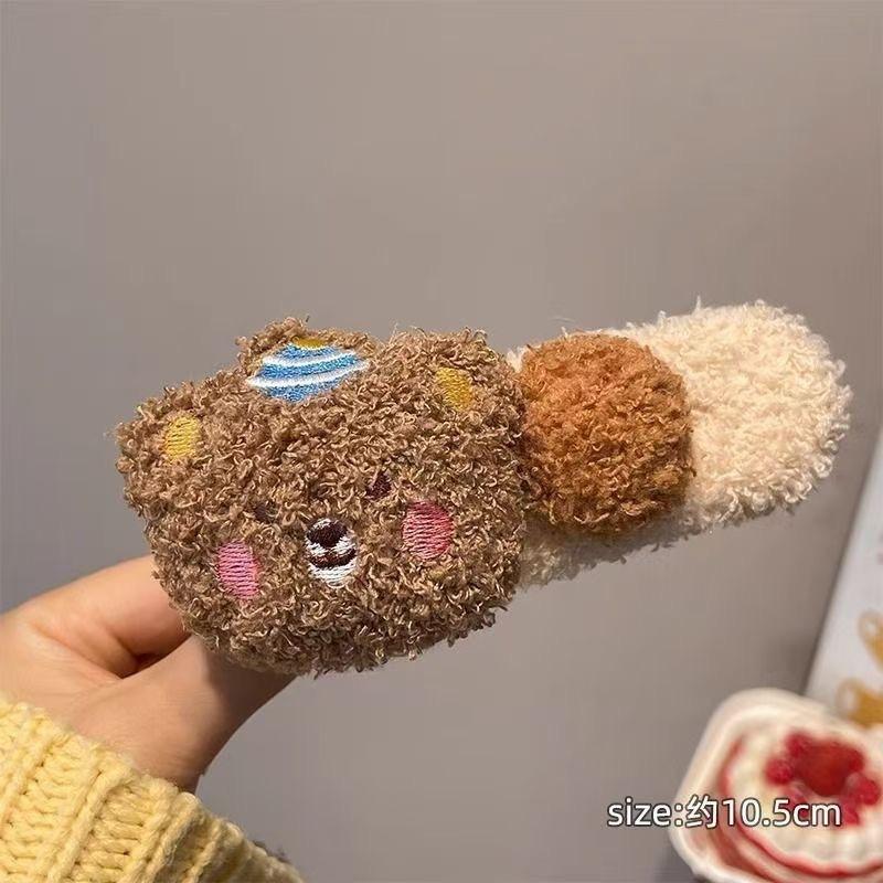 2pcs Autumn Winter Plush Teddy Bear Hair Clips - Large Duckbill Clips for Women, Cute Back Hair & Bangs Styling Accessories