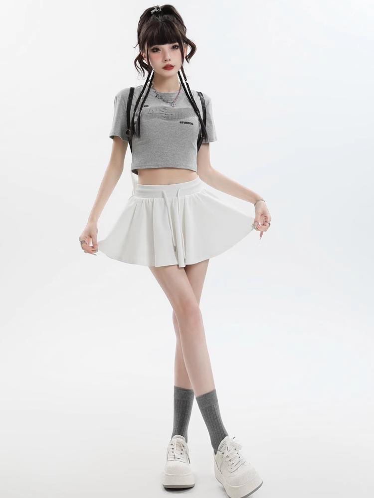 Jupe courte ample décontractée avec cordon de serrage, style Preppy, taille élastique, pour le yoga, la course à pied, respirante, coupe trapèze