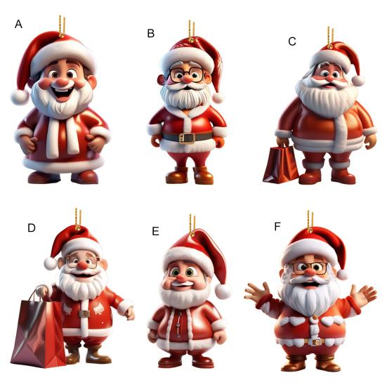Santa Claus Ornament 2D Acrylic Cartoon Santa Claus Christmas Hanging Decoration for Christmas Tree Doors Windows Walls Decor