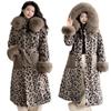 Autumn and Winter Leopard Print Imitation Leather Thickened Imitation Mink Coat Imitation Fox Fur Collar Cotton Clothes Women's Hooded Fur Coat