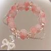 Sweet Pink Crystal Beads Bracelets for Women Girls  Bow Pendant Tassel Chain Bracelets Summer Jewelry Accessories
