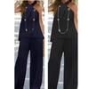 Cross Neck Top and Wide Leg Pants Set Cross-Halterneck Tops Loose Pants Suit