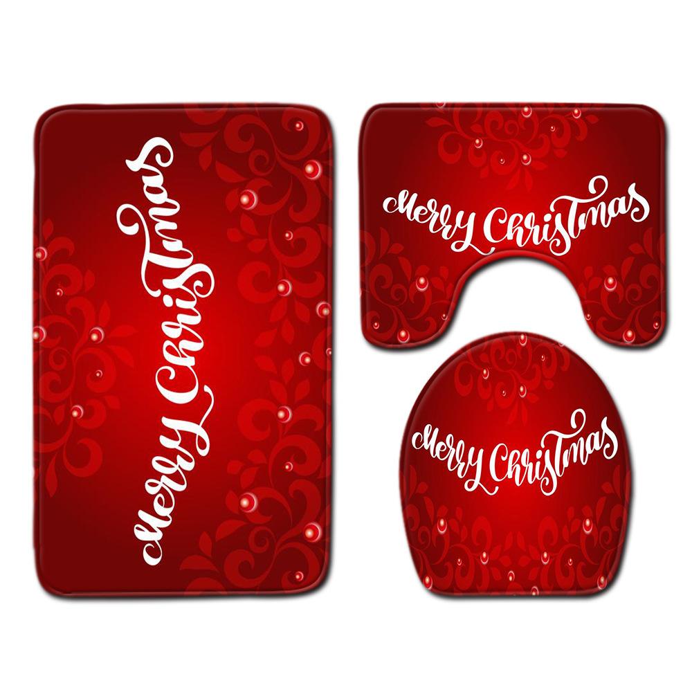 Christmas Bathroom Floor Mat Toilet Three-Piece Set