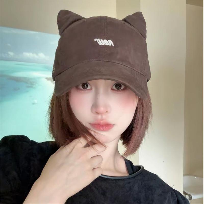 Three-Dimensional Cat Ears Baseball Cap Female Trendy Cool Babes Letter Embroidery Versatile Sunshade Showing Face Small Cap