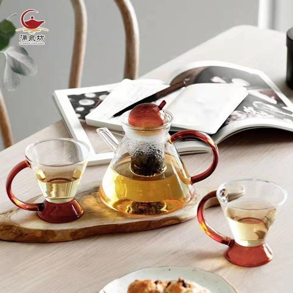Thickened Heat-resistant Glass Teapot Set,Coffee Pot with Filter European Style Tea Making Teacup Afternoon Making Drinking Set